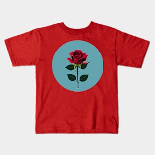 Red rose on a blue circle background Kids T-Shirt